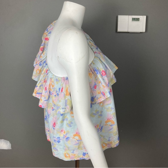 Revolve Something Navy one shoulder top pastel ruffle floral print size medium - Picture 5 of 10